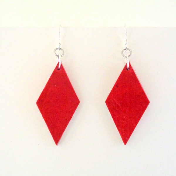 Boucles d'oreille en carton - Losange - Rouge - Argent 925