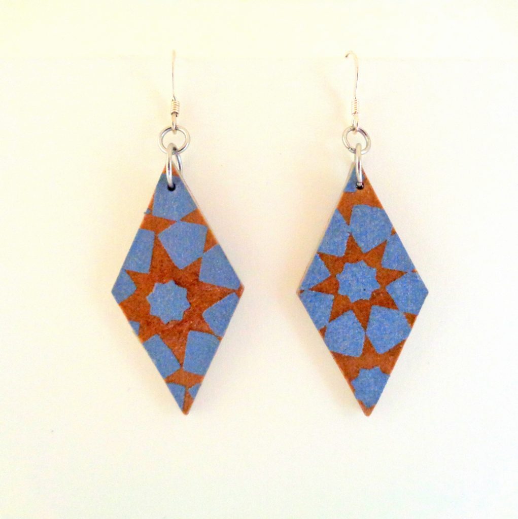 Boucles d'oreille en carton - Losange - Bleu étoile - Argent 925