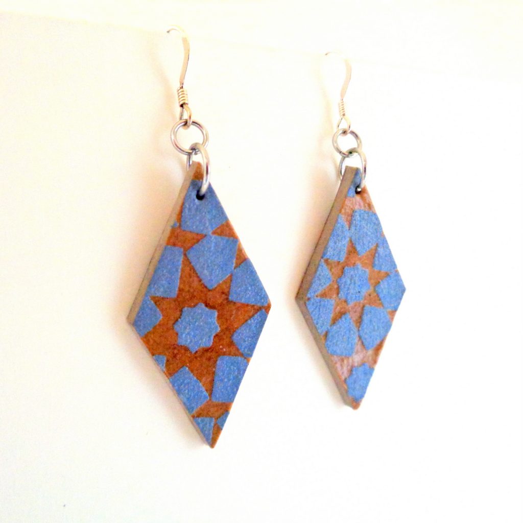 Boucles d'oreille en carton - Losange - Bleu étoile - Argent 925
