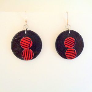 Boucles d'oreille en carton - Petites gouttes - Noir/Rouge noeuds - Argent 925