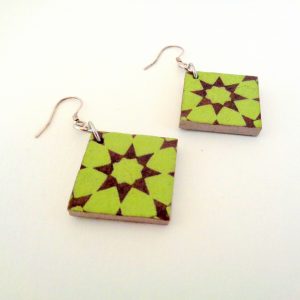 Boucles d'oreille en carton - Petit carré - Vert étoile - Argent 925 – Image 3