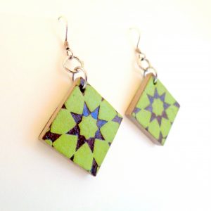 Boucles d'oreille en carton - Petit carré - Vert étoile - Argent 925 – Image 2