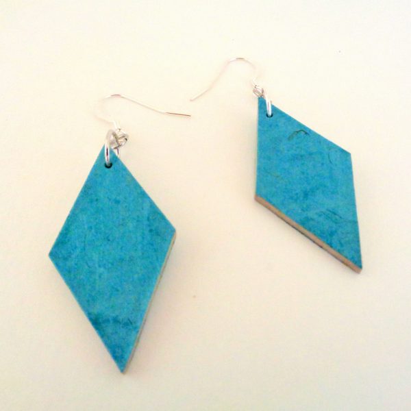 Boucles d'oreille en carton - Losange - Bleu turquoise - Argent 925