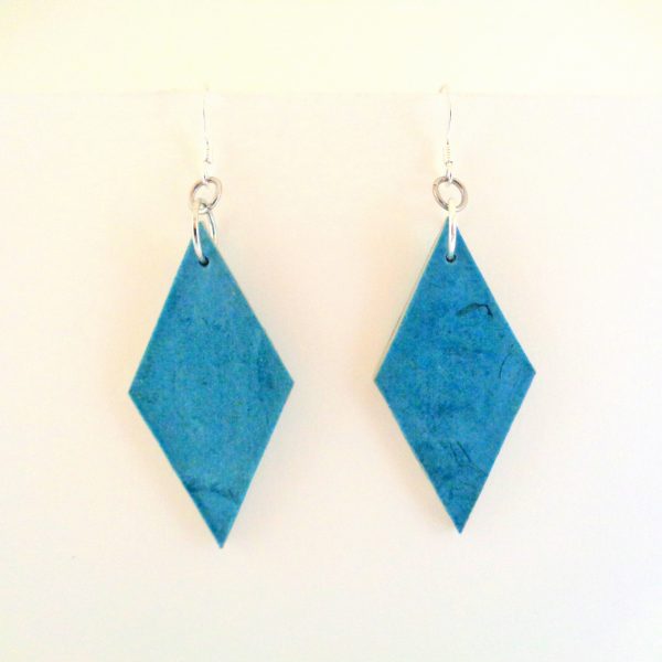 Boucles d'oreille en carton - Losange - Bleu turquoise - Argent 925