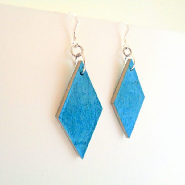 Boucles d'oreille en carton - Losange - Bleu turquoise - Argent 925