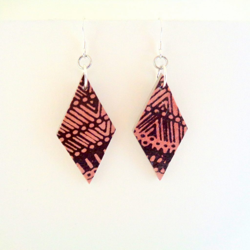 Boucles d'oreille en carton - Losange - Bambou marron - Argent 925
