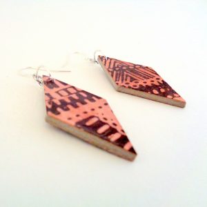 Boucles d'oreille en carton - Losange - Bambou marron - Argent 925 – Image 2