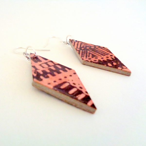 Boucles d'oreille en carton - Losange - Bambou marron - Argent 925