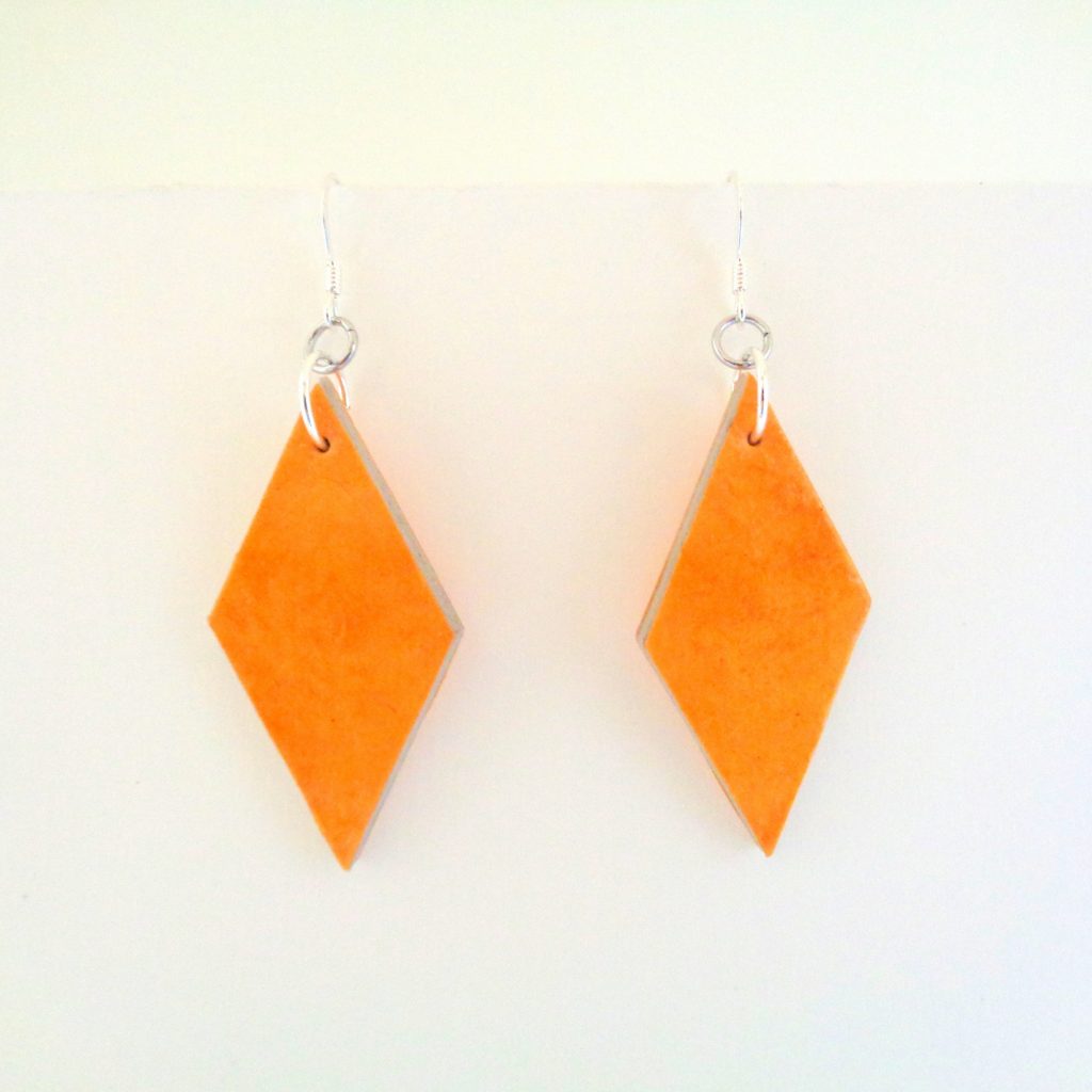 Boucles d'oreille en carton - Losange - Jaune ocre - Argent 925