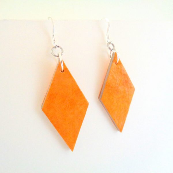 Boucles d'oreille en carton - Losange - Jaune ocre - Argent 925