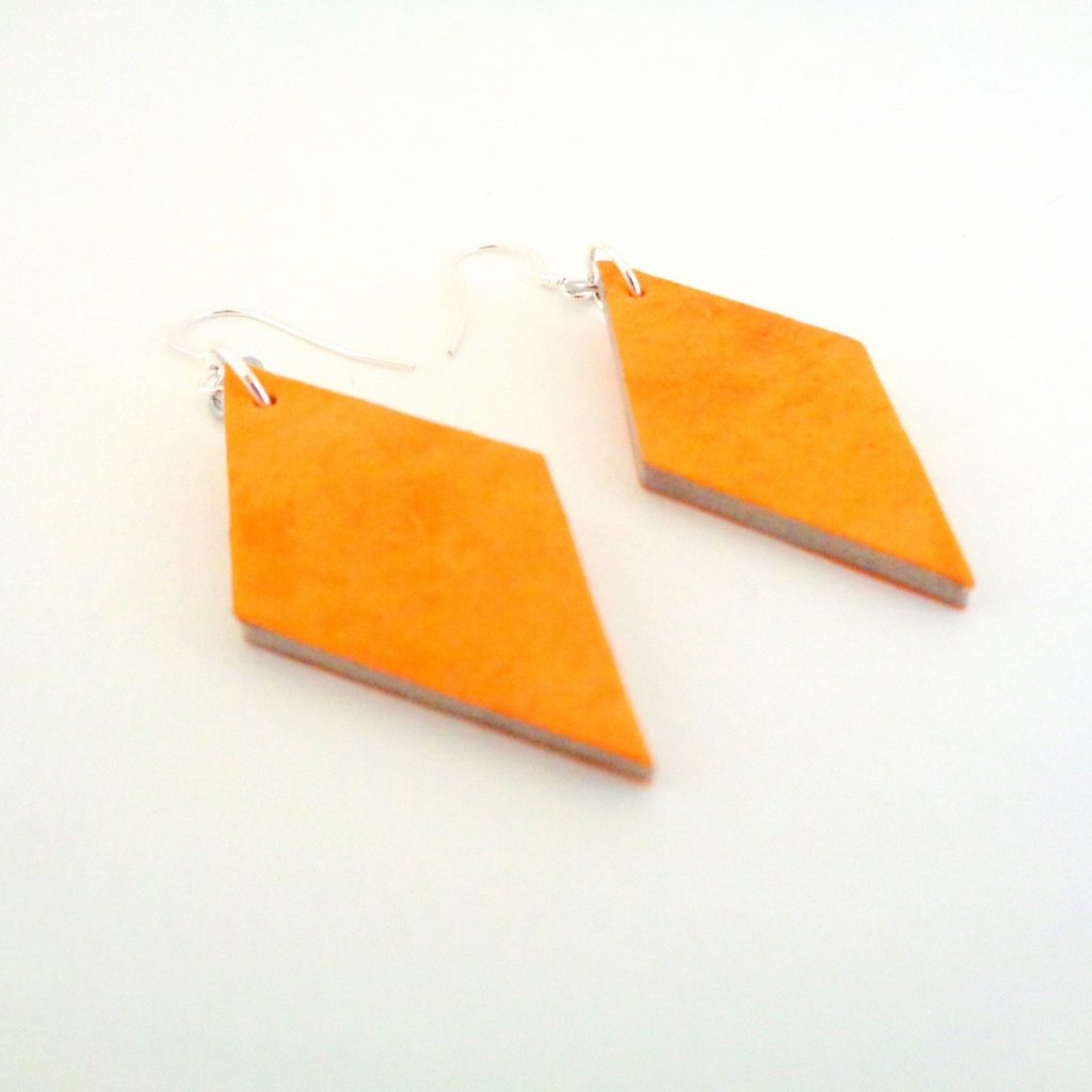 Boucles d'oreille en carton - Losange - Jaune ocre - Argent 925