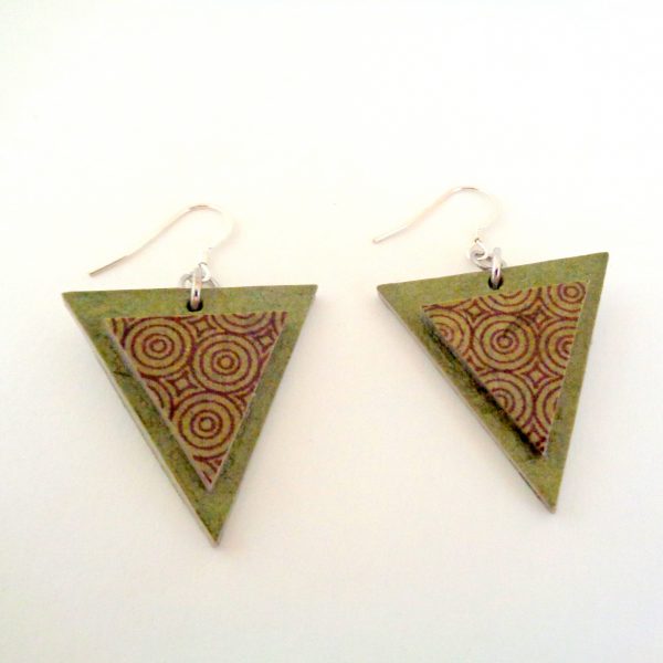 Boucles d'oreille en carton - Triangle - Vert olive/Rondovert - Argent 925