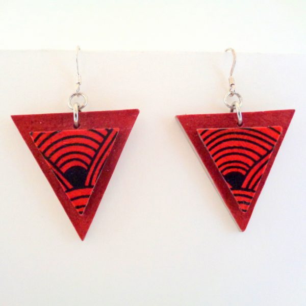 Boucles d'oreille en carton - Triangle - Rouge carmin/"Rouge noeuds" - Argent 925