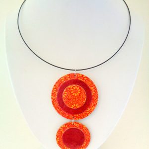 Pendentif long ronds en carton - Fleurs orange/Rouge carmin – Image 2