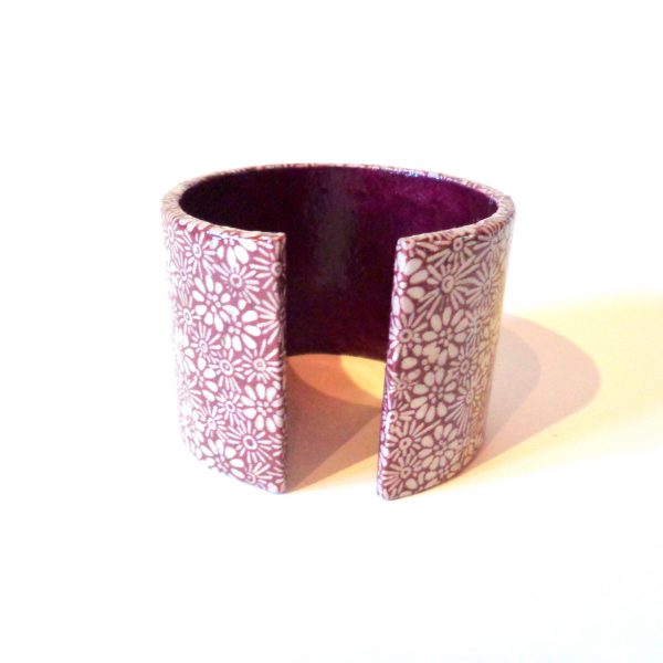 Bracelet manchette en carton - Bordeaux à fleurs