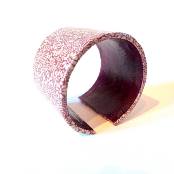 Bracelet manchette en carton - Bordeaux à fleurs