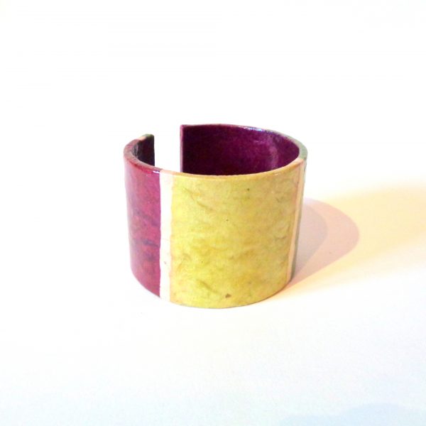 Bracelet manchette en carton - Bordeaux et vert à rayures