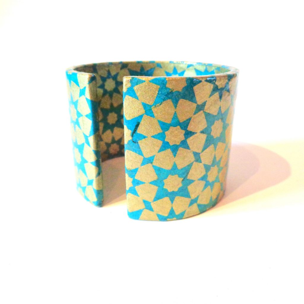 Bracelet manchette en carton - Bleu et Or étoilé
