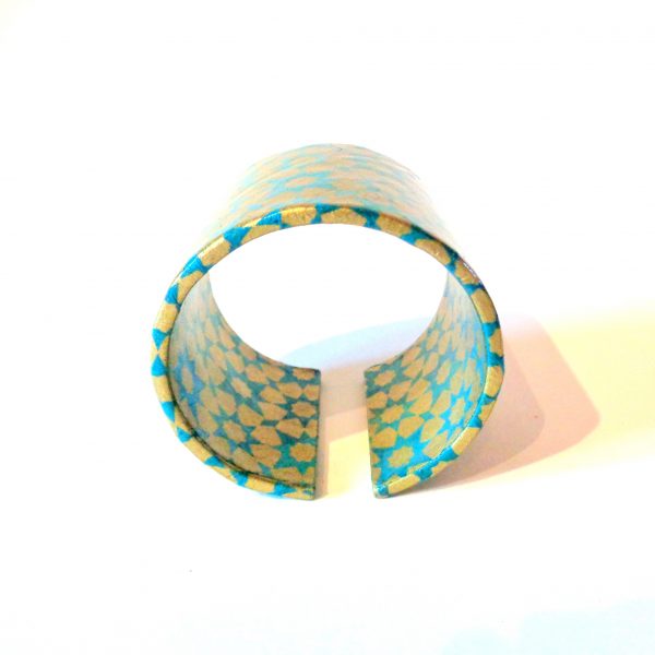 Bracelet manchette en carton - Bleu et Or étoilé