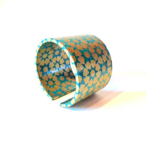 Bracelet manchette en carton - Bleu et Or étoilé