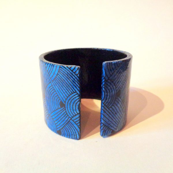 Bracelet manchette en carton - "Bleu Nœuds"