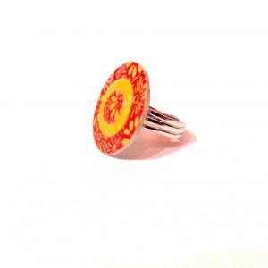 Petite bague ronde en carton - Orange à fleurs/Jaune – Image 3