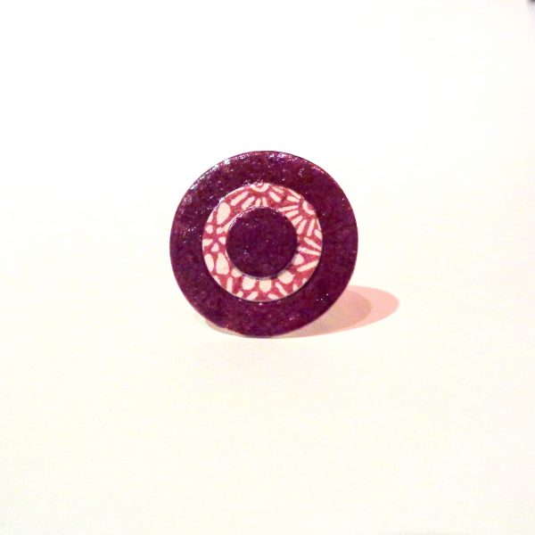 Petite bague ronde en carton - Bordeaux/Bordeaux à fleurs