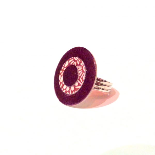 Petite bague ronde en carton - Bordeaux/Bordeaux à fleurs