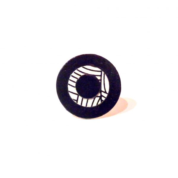 Petite bague ronde en carton - Noir/Blanc Nœuds