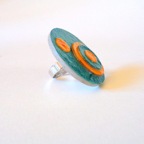 Grande bague ronde en carton - "Bleu turquoise/Jaune ocre"