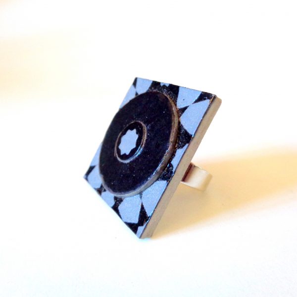 Bague carrée en carton - "Gris étoilé/Noir"