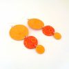 Boucles d'oreille en carton - Longues rondes - Jaune ocre et orange à fleurs - Argent 925 – Image 3