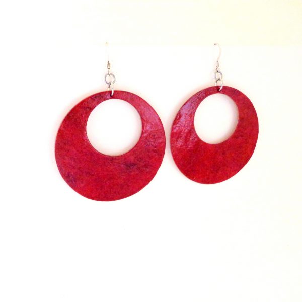 Boucles d'oreilles - Grandes créoles - Rouge carmin - Argent 925