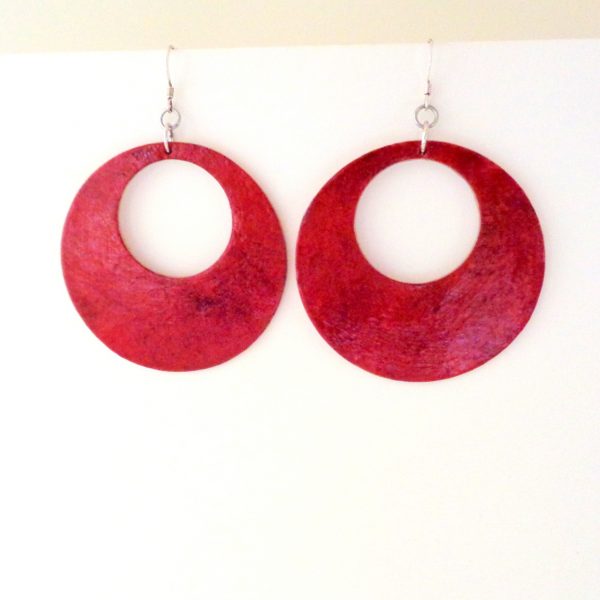 Boucles d'oreilles - Grandes créoles - Rouge carmin - Argent 925