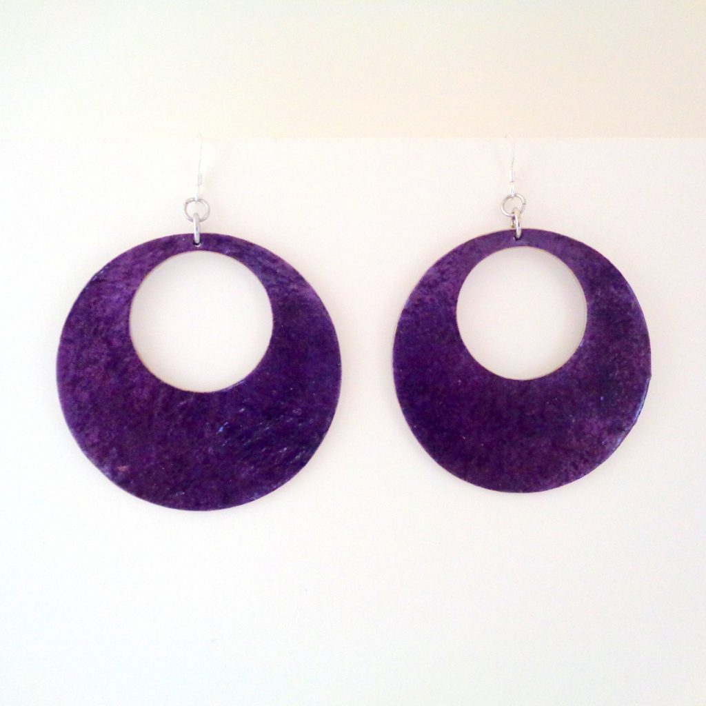 Boucles d'oreille en carton - Grandes Créoles - Violet - Argent 925