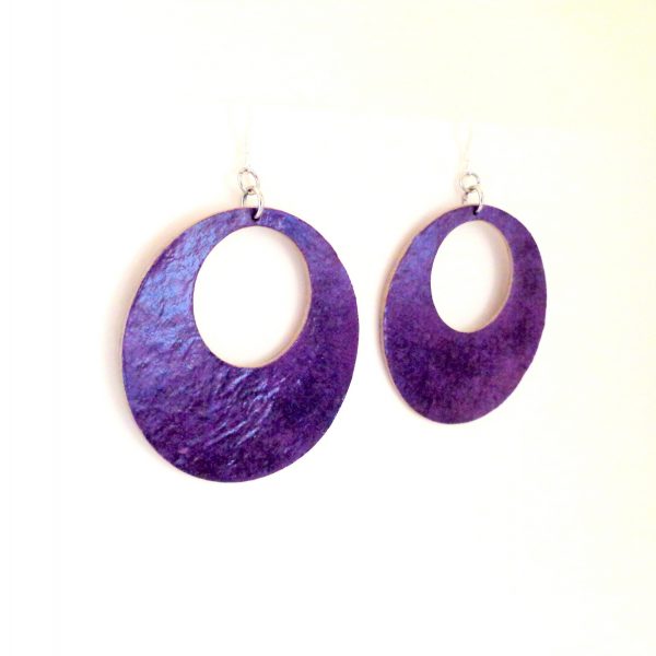 Boucles d'oreille en carton - Grandes Créoles - Violet - Argent 925
