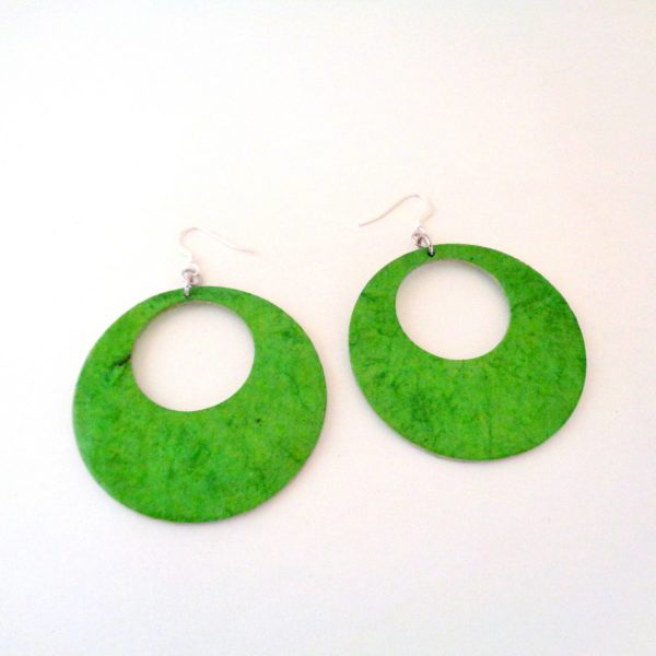 Boucles d'oreille en carton - Grandes créoles- Vert Prairie - Argent 925
