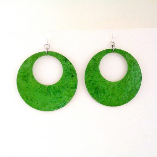 Boucles d'oreille en carton - Grandes créoles- Vert Prairie - Argent 925