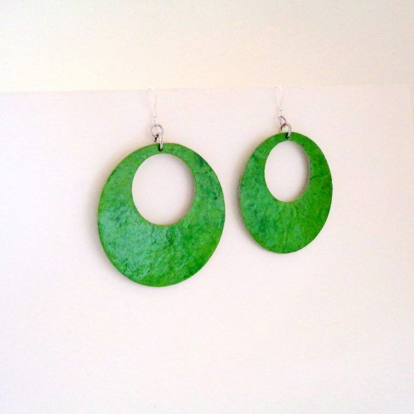 Boucles d'oreille en carton - Grandes créoles- Vert Prairie - Argent 925