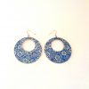 Boucles d'oreille en carton - Grandes créoles - "Bleu fleurs porcelaine" - Argent 925 – Image 3