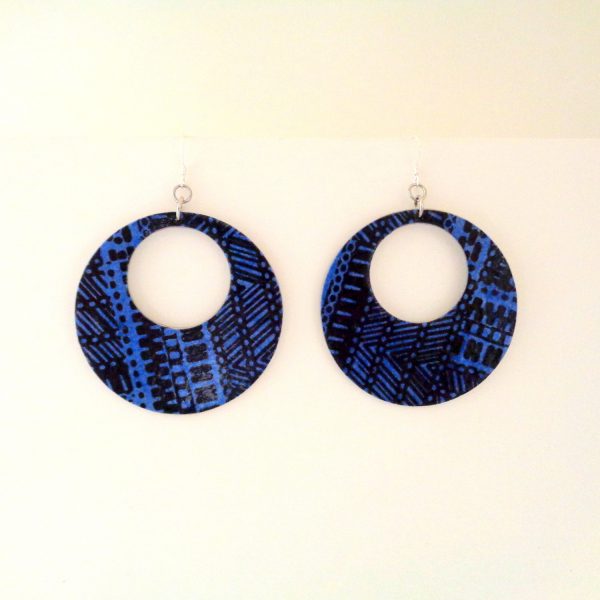 Boucles d'oreille en carton - Grandes créoles - Bambou bleu - Argent 925