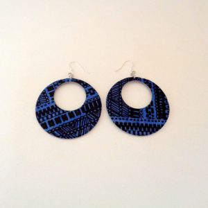 Boucles d'oreille en carton - Grandes créoles - Bambou bleu - Argent 925 – Image 2