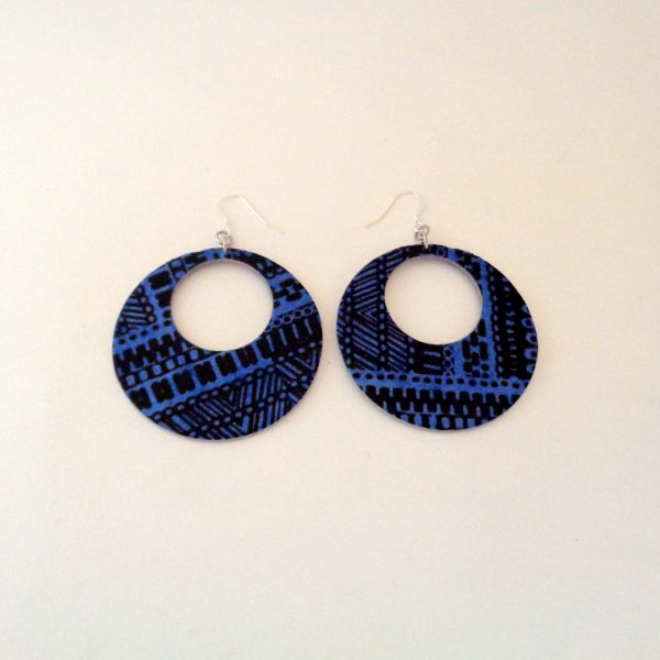 Boucles d'oreille en carton - Grandes créoles - Bambou bleu - Argent 925