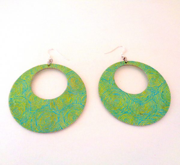 Boucles d'oreille en carton - Grandes créoles - Rondovert et jaune - Argent 925