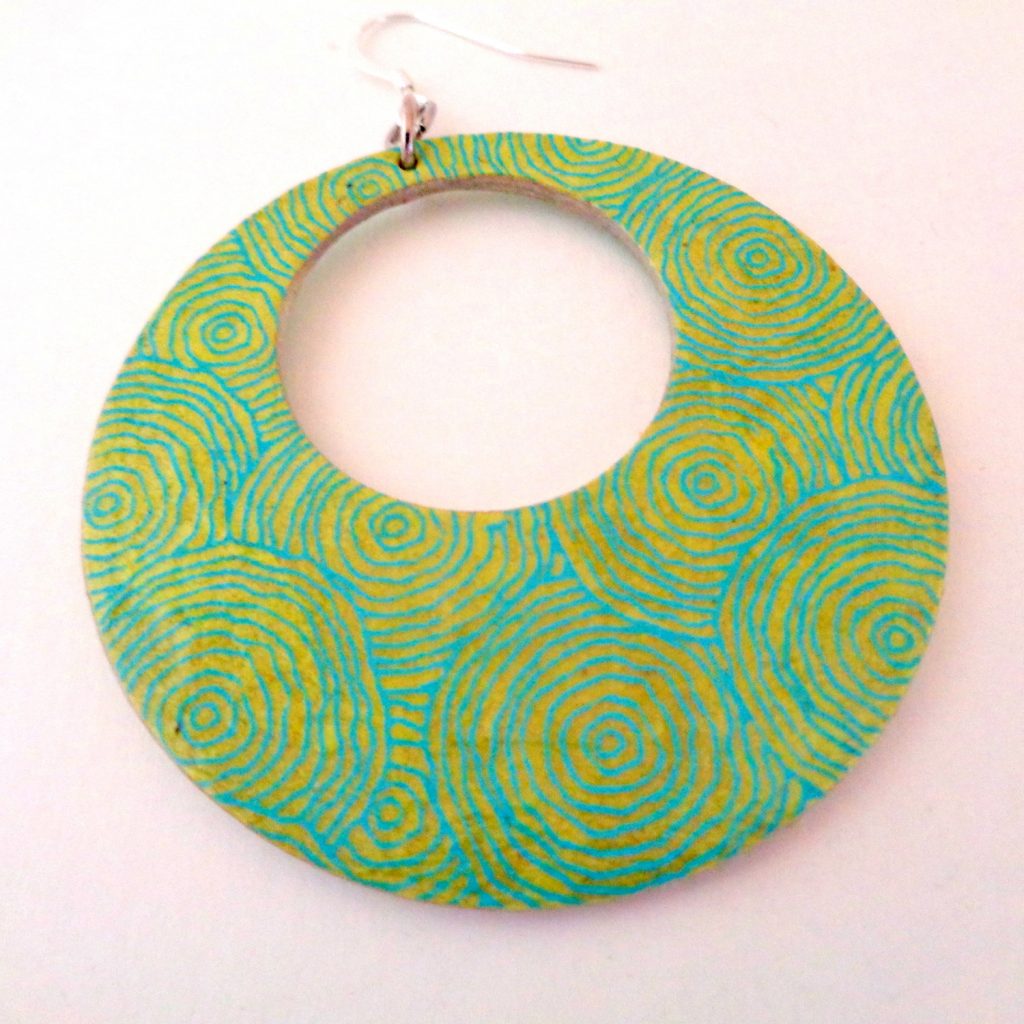 Boucles d'oreille en carton - Grandes créoles - Rondovert et jaune - Argent 925