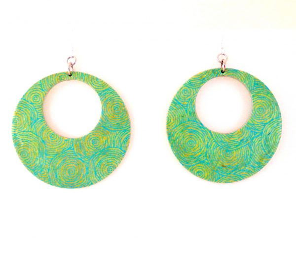 Boucles d'oreille en carton - Grandes créoles - Rondovert et jaune - Argent 925
