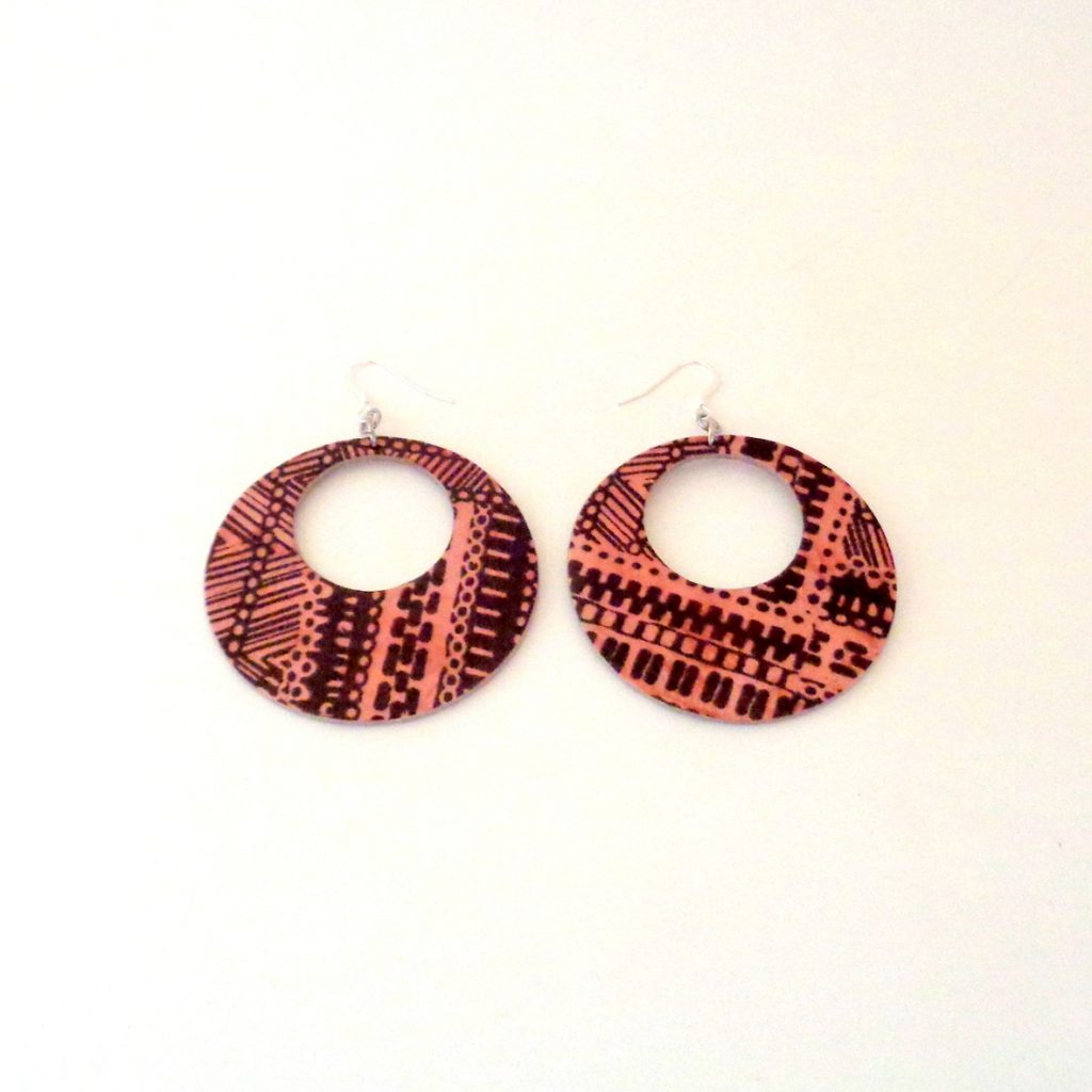 Boucles d'oreille en carton - Grandes créoles - Bambou marron - Argent 925