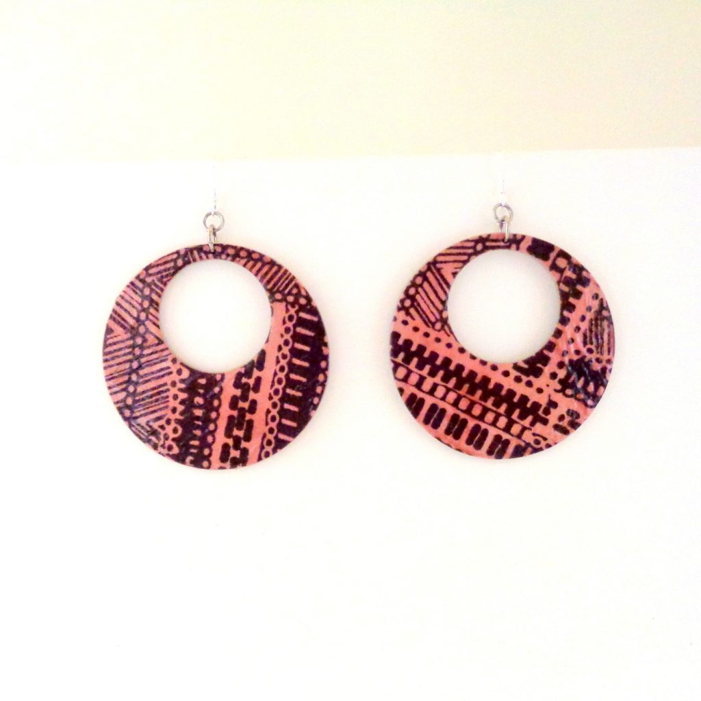 Boucles d'oreille en carton - Grandes créoles - Bambou marron - Argent 925