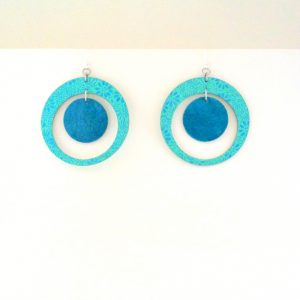 Boucles d'oreille en carton - "Grandes créoles plus une" - Bleu à fleurs/Bleu turquoise - Argent 925 – Image 2