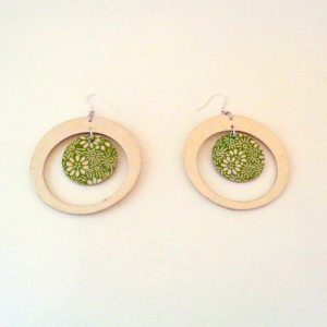 Boucles d'oreille en carton - Grande créole plus 1 - Blanc/vert à fleurs - Argent 925 – Image 3